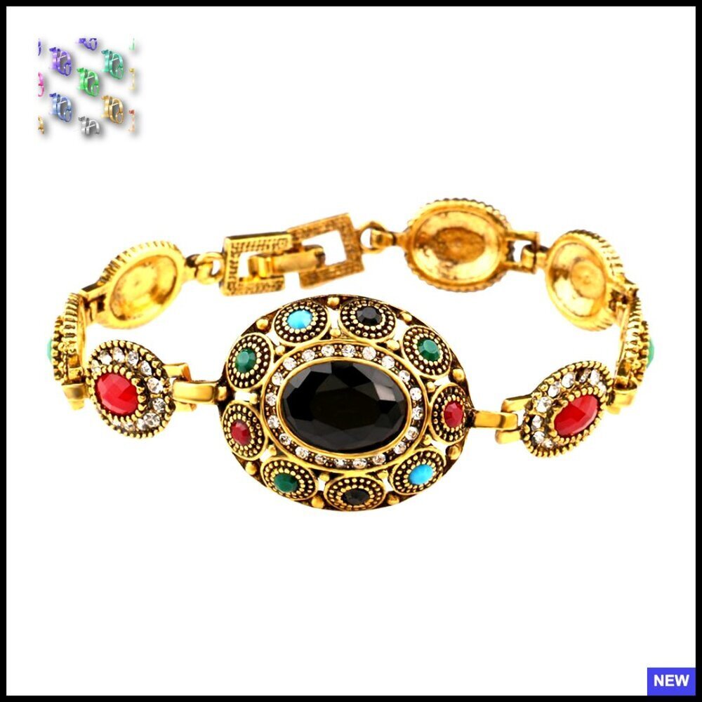Vintage Bohemian Bangle Bracelet Antique Gold Color Link Chain Lobster Clasp